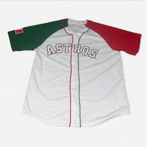 Nike White Astros Jersey with Red & Green Sleeve Accents